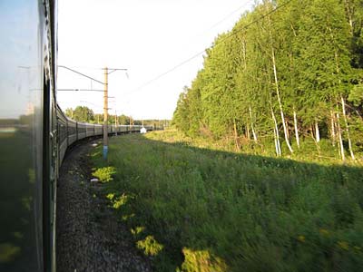 Die Transsibirische Eisenbahn auf dem Weg nach Irkutsk.